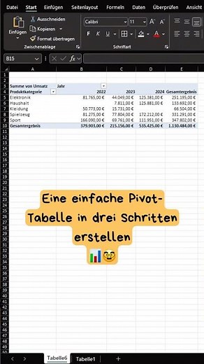 In drei einfachen Schritten eine Pivot-Tabelle erstellen in Excel📊🤓 #excel #pivot #sheet