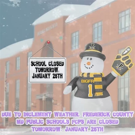 Due to inclement weather, Frederick County MD public schools and offices will be closed on Monday, January 26, 2026. All FCPS and community-group afterschool and evening activities are canceled or postponed. School-based daycare programs, Community School vendors and Parks and Recreation programs in school gyms are also canceled due to the severe weather. | Frederick High School Cadet Athletics