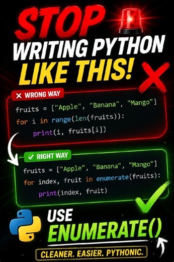 95% of Python beginners still write loops like this 🤯 #python #coding #beginners #shorts #codingtips