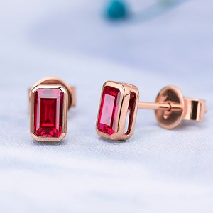 Solid Rose Gold Ruby Stud Earrings, Emerald Cut Lab Ruby Earrings, Christmas Gifts Minimalist Dainty Earrings, July Birthstone Earrings - Etsy Australia