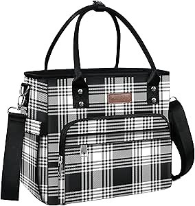 MIYCOO Lunch Bag Lunch Box Women - Leakproof Insulated Lunch Cooler Bag for Women - Large Lunch Tote Bags Adults, Checkered Black and White