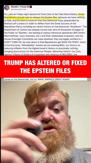 287K views · 19K reactions | Zero chance this guy just suddenly changed his 11 month long firm stance on blocking the Epstein files. The fix is in. | Jolly Good Ginger | Facebook