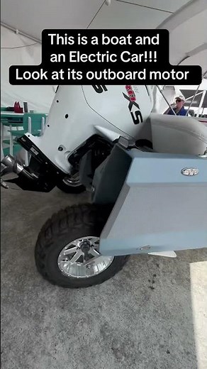 Electric 2-in-1, car boat. It’s an electric car with a mercury 115 outboard motor.