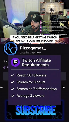 How to get Twitch Affiliate #twitch #twitchstreamer #rizzogames #streams #streameruniversity #smallstreamer #dadssupportingdads #smallstreamercommunity #twitchpartnerpush