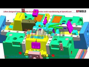Lifters designed inner a big slide for plastic injection mold manufacturing at Upmold.com