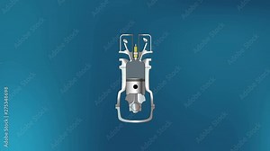 4 Strokes engine animation in blue background. Piston Working with gas motor diesel combustion system. Mechanic and vehicles concept. Stock Video
