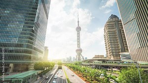 hyper lapse, road in Shanghai Lujiazui financial center, China