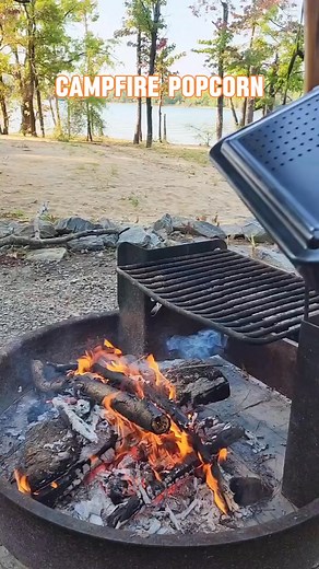 Do you love camping snacks? Popcorn over the campfire is one of our favorite things to make when we're hanging out on our campsite! This popper is my favorite one I've found so far! It makes a lot at one time and it pops fast. This stays in the camper because we use it almost every trip! You can find the popper, popcorn and toppings in the comments for your next RV trip! #rvlife #rvmusthaves #rvlifestyle #rvcooking #campfirecooking #campingfood #campfood #campfirefood #rvfamily #campcooking #RVC