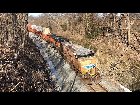 Train Diverging Tracks Under Me Pushed Up Hill, Triple Foreign Power, High & Wide Load Around Curve