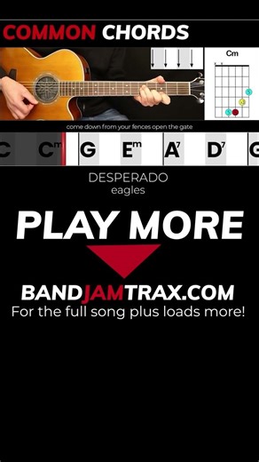 Desperado by Eagles | BANDJAMTRAX EASY GUITAR | Common Chords