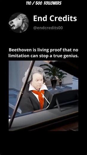 end credits on Instagram: "Ludwig van Beethoven continued composing masterpieces even after losing almost all his hearing. His method was as ingenious as it was moving: he used a metal or wooden rod connected to his piano. The composer would bite the free end of the rod while playing. The piano's vibrations traveled through the rod, passed through his teeth and skull bones, reaching directly to the cochlea in his inner ear. This process called bone conduction allowed Beethoven to bypass his dama