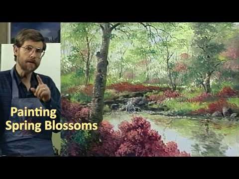 Jerry Yarnell Spring Blossoms Oil Painting Landscape | Flowers, Trees, and Pond