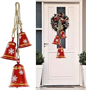Red Cow Bell With Snowflake Christmas Decoration for Tree, Garland, Doors, Fireplace - Indoor Outdoor Bell Ornaments for Women