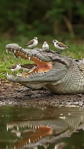 Crocodile Teeth Cleaning Bird #shorts #crocodile