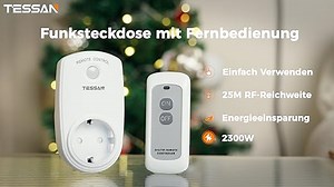 Funksteckdosen mit Fernbedienung, TESSAN Steckdose mit Fernbedienung 25M Reichweite, Selbstlernfunktion, Funk Steckdose, Funksteckdose Kompatibel Innen Lichterketten und Haushaltsgeräte,Weiß