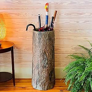 🌳 Vintage Farmhouse Umbrella Stand. Unique Indoor / Outdoor Walking Stick & Umbrella Holder. Rustic Home Entryway Log Bin.