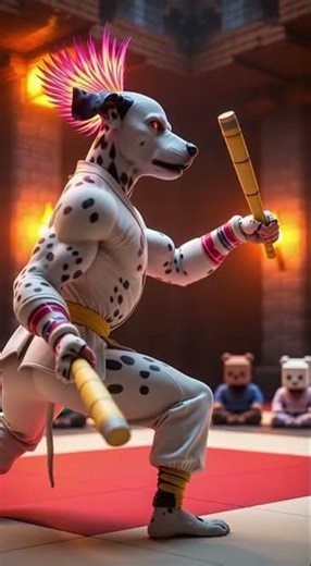 Dalmatian Breaks Blocks With Nunchucks 🥋 #minecraft #martialarts