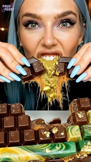 Faux Feast on Instagram: "I finally got my hands on a Dubai chocolate keyboard… and yes, every single key is edible. 🍫✨ One bite and the whole thing exploded with pistachio cream, gold flakes everywhere, and that super-rich Dubai-style chocolate that crunches so heavenly. Why does this feel more expensive than my actual computer? 😂 Would you try a Dubai Chocolate keyboard? #asmr #chocolatekeyboard #dubaichocolate #asmreating #luxuryfood #oddlysatisfying"