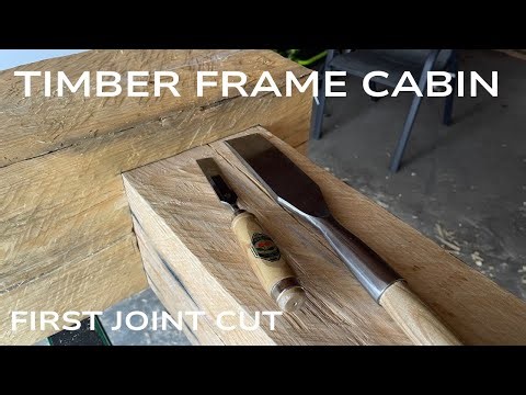 First Joint Cut! Timber Frame Cabin Walls Are Happening