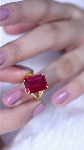 Lab Grown Ruby Solitaire Engagement Ring | Emerald Cut Bold Statement Ring For Her