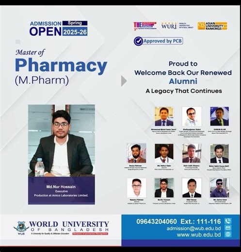 Admission Open at Master of Pharmacy | World University of Bangladesh