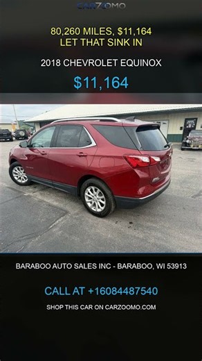 2018 Chevrolet Equinox 1.5T LT AWD — 80K Miles for $11,164 | CarZoomo