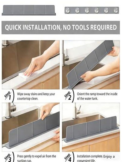 Silicone Kitchen Sink Splash Guard With Suction Cup. This Universal Suction Cup Splash Guard Is Suitable For Various Countertop Surfaces. Easy To Install Without Tools, Splash-Proof Device For Sink Edges. (Please Read The Installation Instructions Carefully, Improper Installation May Cause Instability.) (Please Select The Appropriate Size According To Your Specific Needs.) | SHEIN