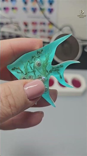 Sea Fish Brooch with Shells | Handmade Resin Jewelry