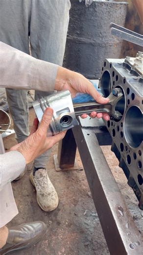 How piston installation Cylinder head by repair mechanic #engineblock #piston #fitting #viralvideo