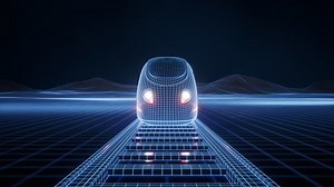 Digital high speed railway bullet train, 3d rendering. Digital drawing.