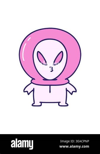 spinning motion animation of small alien looking thoughtful