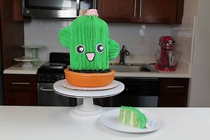 Catci and succulents are all the rage these days, so I decided to make a kawaii cactus cake! This adorable cake is one of the larger cakes I've made this year, and is actually a tiered cake!! This cake is made with 8 layers of my classic vanilla layer cake recipe (2 batches), and 2.5 batched of my American buttercream. The recipes for both my cake layers and my buttercream are up on chelsweets.com. | Chelsweets