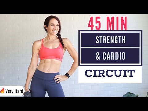 🔥FAT BURNING 45 MIN FULL BODY Workout | Strength & HIIT Cardio circuit | At-home workout w/ weights
