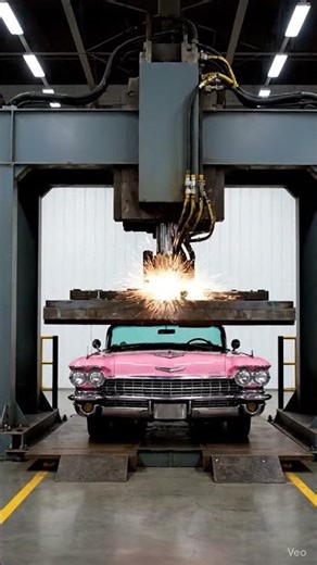 Pink Cadillac and hydraulic press. What's left of the car?