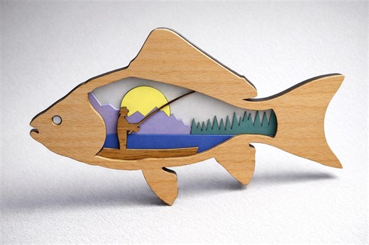 Fishing Multilayer Svg Dxf Files 3D Layered Cut File for Laser or Cricut - Etsy