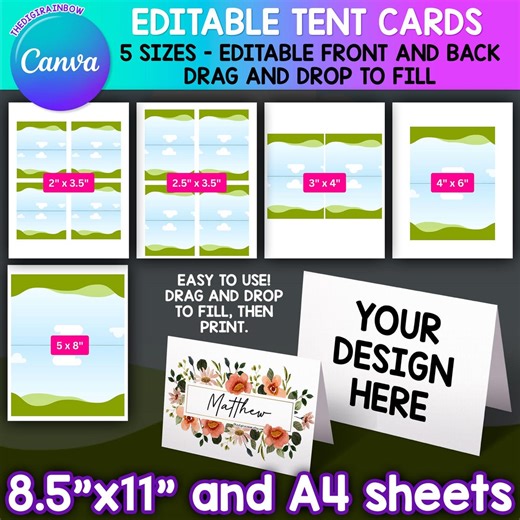 Tent Card Editable Canva Template, Wedding Place Holder Card, Printable Tent Sign, Foldable Birthday Table Card, Food Product Name Label - Etsy