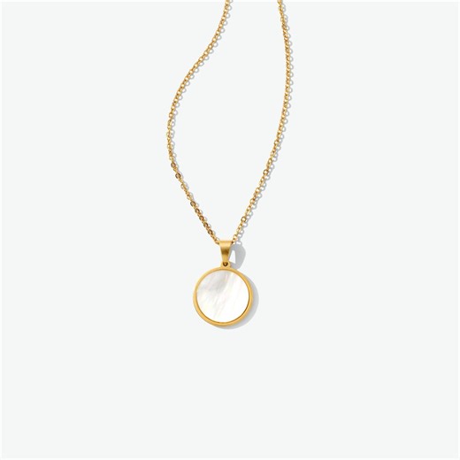 Mother of Pearl Circle Pendant Necklace, Minimalist Gold Geometric Jewelry for Her, Healing Stone Gift, 18K Gold Plated Stainless Steel - Etsy