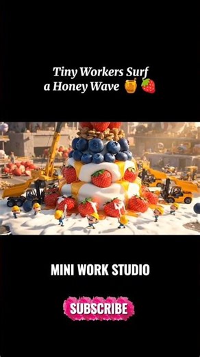 Tiny Workers Build a Giant Strawberry Yogurt Parfait 🍓 #3D #Shorts