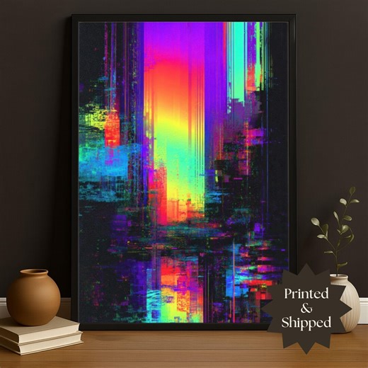 Abstract Neon Wall Art Colorful Glitch Print Modern Rainbow Gradient Poster Cyberpunk Contemporary Home Decor Statement Art - Etsy