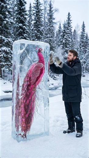 😱 Frozen Pink Peacock Trapped in Giant Ice Block – Brave Man Uses Pickaxe to Save It! Emotional Winter Rescue (Must Watch!) #viralreels #peacock #viral | SecretBliss