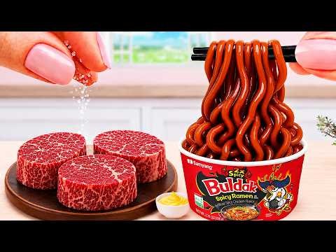 How to Make Best Fried Steak and Korean Buldak Noodles | Miniature Cooking Compilation