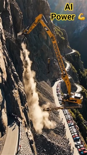100m Long Boom cat Excavator on Dangerous Mountain Cliff | power of AI excavator