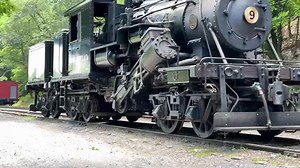 🚨 Slo-mo Video 🚨 Our unique Climax locomotive is powered by two piston cylinders angled at a unique 25 degrees, these connect to a line-shaft centered under the locomotive. The line-shaft provides power to all three trucks of the Climax, similar to an all-wheel-drive vehicle, providing maximum traction and maneuverability to climb steep mountain grades. No. 9 was built in 1919 by Climax Locomotive Works for the Moore-Keppel & Co., of Ellamore, WV. Following its nearly 40 year career on the rai