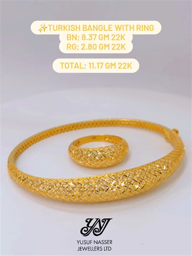 ✨️Turkish bangle with ring crafted in 22karatgold . Details; Bangle; 8.37 grams/22karatgold Ring; 2.80 grams/22karatgold . Total; 11.17 grams/22karatgold Price; 5,417,000 tsh (un-settled) . (Note; price is not fixed, will change as prices go higher or lower) . (Gold prices change every minute, we can't mention fix prices ,you can dm us or whatsapp our sales team us so we can give you the live prices of products you select) Contact info;👇🏻 . We accept trade/exchange from old gold jewelry to new