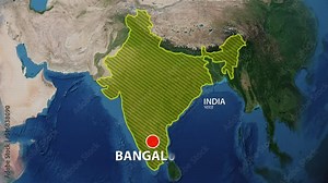 Designation of the borders of India on the map and the mark of the location of the city of Bangalore
