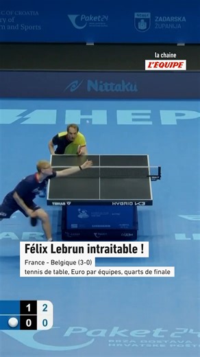 la chaine L'ÉQUIPE on Instagram: "Rien ne pouvait arrêter Félix Lebrun, comme toute l'équipe de France, qui a déroulé pour s'imposer 3-0 face à la Belgique en quarts de finale des Championnats d'Europe de tennis de table par équipes !"