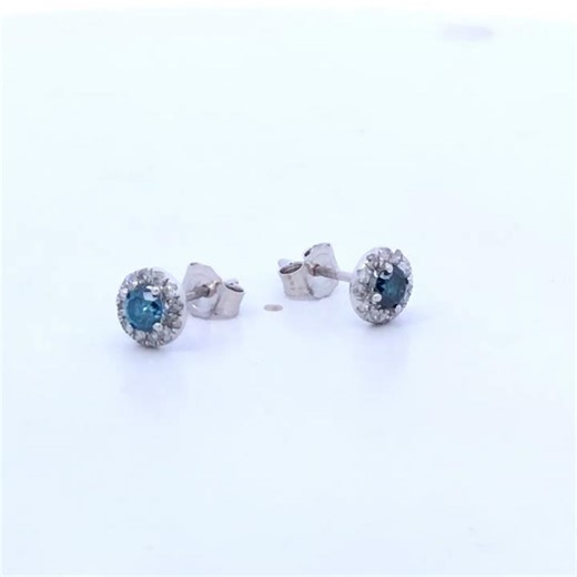 .925 Sterling Silver 1/2 Cttw Blue Diamond Halo Stud Earring