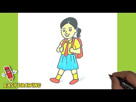 How To Draw School Girl step by Step and Easy | School Girl Line Illustration | School Girl drawing