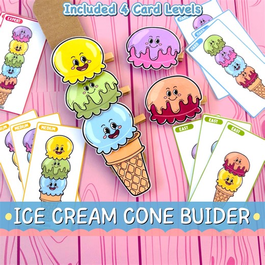 Ice Cream Cone Builder Printable, Preschool Sequencing Game for Kids, Fine Motor & Pattern Activity - Etsy