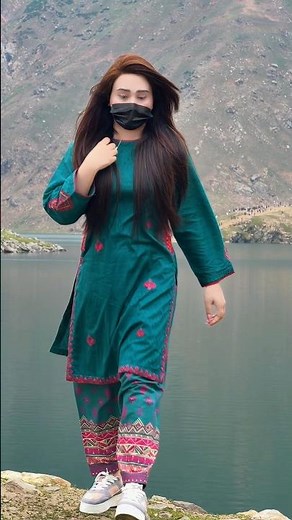Elegant Green Outfit 💚 Mountain Lake Walk | Beautiful Fashion Style #Shorts #factions #vuralvideo